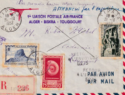FIRST FLIGHT 1952  RECOMANDEE TIPASA  ALGER-BISKRA-TOOGOURT - Storia Postale