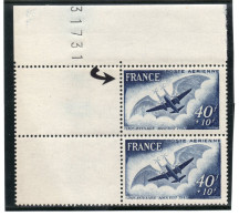 Cinquantenaire Du 1er Vol  Avion D'Ader ( France Hachurée Tenant à Normal **) - 1927-1959 Postfris