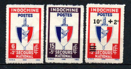 Indochine  - 1943 - Secours National-  N°  281 à 283 - Neufs ** - MNH - Sans Gomme D' Origine - Without Gum Of Origin - Neufs