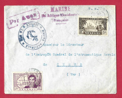 !!! SÉNÉGAL, LETTRE PAR AVION DE DAKAR POUR LA FRANCE AVEC CACHET DE LA MARINE NATIONALE EN AOF, SERVICE À LA MER - Briefe U. Dokumente