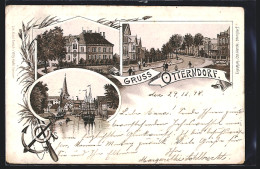 Lithographie Otterndorf, Kanal Mit Schiffen, Strassenansicht, Gebäudeansicht  - Andere & Zonder Classificatie