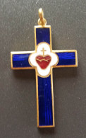 Belle Croix Pendentif Médaille Religieuse Dorée émaillée Début XXe "Sacré-Coeur" Religious Medal - Religion & Esotérisme