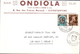 ALGERIE AFFRANCHISSEMENT COMPOSE SUR LETTRE A EN TETE DE CONSTANTINE POUR LA FRANCE 1956 - Covers & Documents