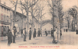 MONTLUEL (Ain) - Promenade Des Tilleuls - Les Joueurs De Boules - Pétanque, Lyonnaise - Voyagé 1908 (2 Scans) - Montluel