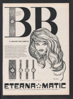 Pub  1960   Montre Eterna Matic Dessin Visage BB Brigitte Bardot Illustrateur Jean Keime Montres - Reclame