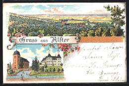 Lithographie Alfter, Ortsansicht Mit Kirche Und Burg  - Autres & Non Classés
