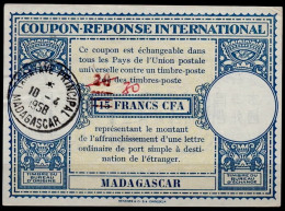 MADAGASCAR  Lo15  30 / Handstamp 20 / 15 FRANCS CFA Int. Reply Coupon Reponse Antwortschein IRC IAS  TANANARIVE 10.04.58 - Briefe U. Dokumente