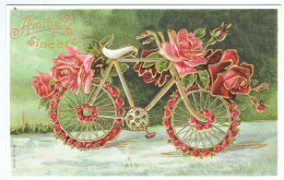 " Amitiés Sincères " , Vélo Décoré De Fleurs / Carte Gaufrée / REPRODUCTION ! / Entier Postal - Autres & Non Classés