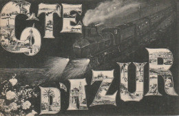 XXX - COTE D' AZUR - CARTE FANTAISIE LETTRES MULTIVUES - ILLUSTRATION LOCOMOTIVE VAPEUR -  2 SCANS - Provence-Alpes-Côte D'Azur