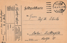 4935 35 Feldpostkarte 06-04-1916 Halle (saale 2)- Berlin. Absender Dr Schulze, Krankenpfleger Deutsche Lazarettzug Vau.  - Weltkrieg 1914-18