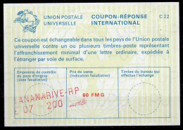 MADAGASCAR  La22A  60 FMG  International Reply Coupon Reponse Antwortschein IRC IAS TANANARIVE  E 07  200 - Madagascar (1960-...)