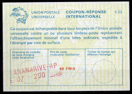 MADAGASCAR  La22A  60 FMG  International Reply Coupon Reponse Antwortschein IRC IAS TANANARIVE  E 07  200 - Madagaskar (1960-...)