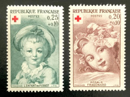 1962 FRANCE N 1366/67 CROIX ROUGE ROSALIE FRAGOGNARD ET ENFANT AU PIERROT - NEUF** - Unused Stamps
