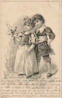 XXX - CARTE FANTAISIE GAUFREE - COUPLE D' ENFANTS AVEC FLEURS ET PAPILLON - STYLE VIENNOISE - 2 SCANS - Scenes & Landscapes