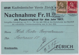 Zum. 126i, 139 / Mi. 118i, 139x Auf Nachnahmekarte KAUFMÄNNISCHER VEREIN ZÜRICH Passivmitglied 1917 - Briefe U. Dokumente