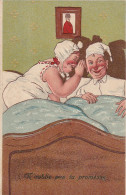 XXX - " N' OUBLIE PAS TA PROMESSE " - COUPLE AU LIT  AVEC BONNETS DE NUIT - ILLUSTRATEUR - CARTE GAUFREE - 2 SCANS - Humour