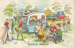 XXX - " BELOTTE ET ... REBELOTTE " - PARTIE DE CARTES AU CAMPING - ILLUSTRATEUR  - 2 SCANS - Zeitgenössisch (ab 1950)