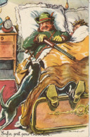 XXX - " ENFIN PRET POUR L' OUVERTURE " - CHASSEUR EN TENUE AVEC SON CHIEN AU LIT - ILLUSTRATEUR P. ORDNER - 2 SCANS - Ordner, P.