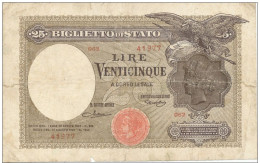 Italie, Note D'État, 25 Lire 20.8.1923, Sign. Maltais Et Rossolini - Regno D'Italia – 25 Lire