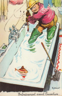 XXX - " ENTRAINEMENT AVANT L' OUVERTURE " - PECHE EN BAIGNOIRE - ILLUSTRATEUR P. ORDNER - 2 SCANS - Ordner, P.