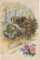 XXX - " SOUVENIR " - CARTE FANTAISIE - CAMION MILITAIRE EN SURCHAUFFE AVEC SOLDATS - ILLUSTRATEUR - 2 SCANS - Patrióticos