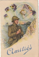 XXX - " AMITIES " - CARTE FANTAISIE - SOLDAT DANS TRANCHEE - TENDRE SOUVENIR  EN MEDAILLON - ILLUSTRATEUR - 2 SCANS - Personen