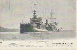 XXX - " CARNOT " , CUIRASSE A TOURELLES - FLOTTE DE GUERRE FRANCAISE - CARTE CHOCOLAT KLAUS ( USINES MORTEAU ET LOCLE ) - Warships