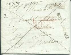 FRANCE  MARQUE P73P ROSOY Sne&Mne + Manuscrit + PASSE PARIS Rouge  POUR BOUILLON ( BELGIQUE ) DE 1821 LETTRE COVER - 1801-1848: Precursori XIX