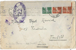 Lettre De Le HAVRE à NEUCHATEL 13 8 18 Suisse Via Paris PONTARLIER -122 - Censure - Ouvert Par Autorité Militaire - Lettres & Documents