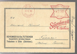 Rare Oblitération Machine, Carte Postale à En-tête Schenker & Cie établie à Tetschen Sur Elbe, En Bohême (13665) - EMA (Empreintes Machines à Affranchir)