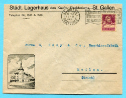 Illustrierter Brief Von St. Gallen Nach Meilen 1921 - Absender: Städt. Lagerhaus Des Kaufm. Direktoriums - Cartas & Documentos