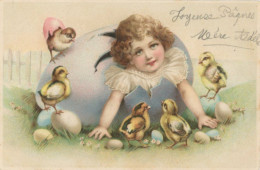 Embossed Surrealism Girl Out Of One Egg Easter Chicks Gaufrée Poussin Paques - Other & Unclassified