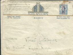 ESPAGNE LETTRE A ENTETE HOTEL 40c MADRID POUR PARIS DE 1931 LETTRE COVER - Brieven En Documenten