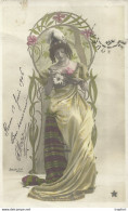 AT / Carte Postale CPA Ancienne ART NOUVEAU Style MUCHA Femme Fleur Voyagée ROUEN - Pittura & Quadri