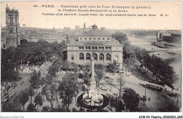 AJWP4-0362 - THEATRE - PARIS - PANORAMA PRIS VERS LA TOUR ST-JACQUES - LE THEATRE SARAH-BERNHARDT ET LA SEINE  - Teatro