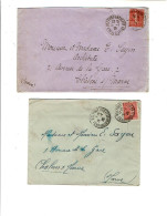 90 BELFORT & BELFORT-ENTREPOT 2 Cachets Manuels (1928/29) S/ Semeuse Lignée 50c Rose Verso Flamme 51 CHALONS) (1202) - Handstempels