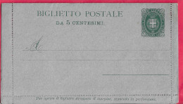 INTERO BIGLIETTO POSTALE SCUDO CENT. 5 (INT. 1B DENT 13,1\2) - NUOVO - Entero Postal