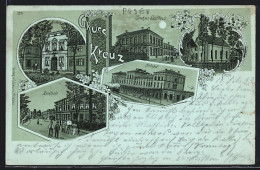 Mondschein-Lithographie Strehses Gasthaus, Bahnhof, Apotheke  - Pommern