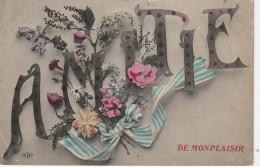 XXX -(69) " AMITIES DE MONPLAISIR "- CARTE FANTAISIE DECOR FLORAL - 2 SCANS - Lyon 8