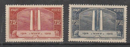 France N° 316 Et 317 ** Inauguration Monument De Vimy - Unused Stamps