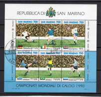 1990 SAN MARINO BF 33 USATO Coppa Del Mondo Di Calcio Italia '90 - Hojas Bloque