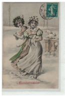 ILLUSTRATEUR VIENNE #16912 2 FEMMES JOUANT BATAILLE DE BOULES DE NEIGE DECOR D HIVER - Vienne