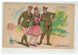 ILLUSTRATEUR BLOCH #17005 SANDWICH 2 MILITAIRE ET UNE FEMME A PARIS - Autres & Non Classés