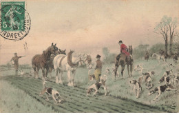 ILLUSTRATEUR #20976 VIENNE SCENE DE CHASSE A COURRE CHIEN MEUTE CHASSEURS ATTELAGE HERSE PAYSAN - Vienne