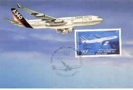 CARTE MAXIMUM #23577 NOUVELLE CALEDONIE NOUMEA 1994 1ERE LIAISON PARIS NOUMEA AIRBUS A340 TONTOUTA AERODROME AIR FRANCE - Maximumkarten