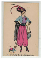 ILLUSTRATEUR  #16954 LES CULOTTES DE LA PARISIENNE FEMME TENUE ROSE CHAPEAU PLUME SAC MODE CHIEN - 1900-1949