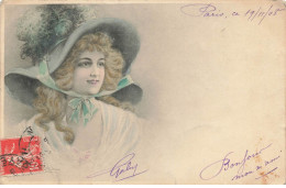 ILLUSTRATEUR #21319 VIENNE VIENNOISE PORTARIT FEMME CHAPEAU PLUME VERTE - Vienne