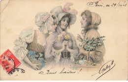 ILLUSTRATEUR #21316 VIENNE VIENNOISE GROUPE DE FEMMES FLEURS GUY CHAPEAU BONNET RAISIN - Vienne