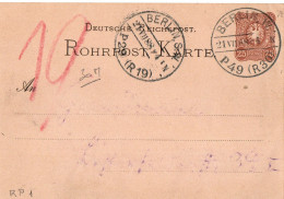 ALLEMAGNE REICH ENTIER CARTE PNEUMATIQUE OBLITERE BERLIN 1888 - Briefkaarten