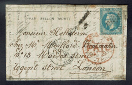 LE POSTE DE PARIS Certain -  BALLON MONTE YT N°29/Et. Le 17-1-71 Sur DEPECHE BALLON N° 24 Pour LONDRES - Garde Nationale - Guerra De 1870